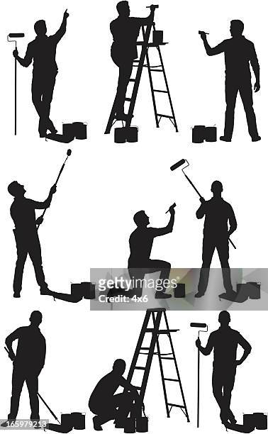 mehrere bilder von mann gemälde der wand - step ladder stock-grafiken, -clipart, -cartoons und -symbole
