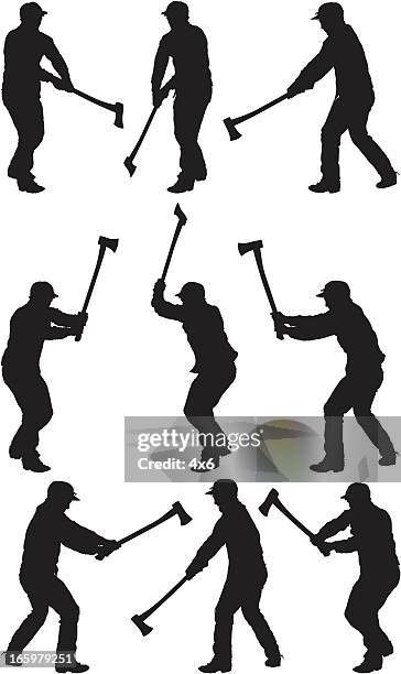 multiple images of a lumberjack with axe - axe isolated stock illustrations