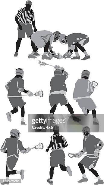 lacrosse players in action - referee isolated stock illustrations