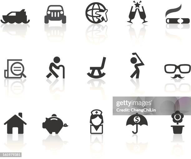 retirement plans icons | simple black series - nurses celebrating stock illustrations