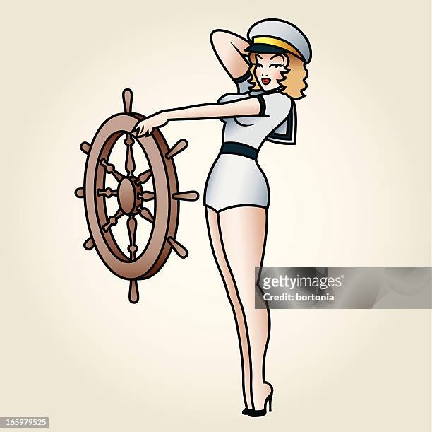 classic tattoo styled sailor pin up - pin up girl tattoo stock illustrations