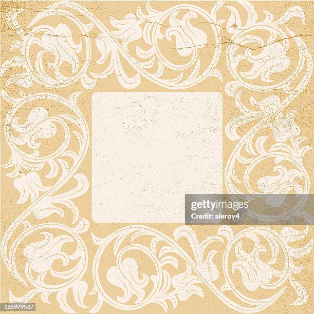 floral frame with grunge - sand stone texture stock illustrations
