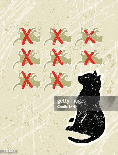 cat with nine lives - strikethrough stock illustrations