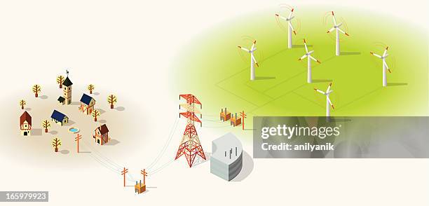 stockillustraties, clipart, cartoons en iconen met wind energy - nuclear power station