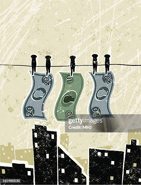 money laundering, bank notes pegged on to a washing line - money laundering 幅插畫檔、美工圖案、卡通及圖標