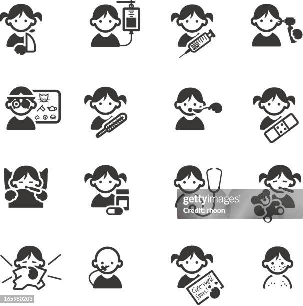 sick kids medical icons - needle injury stock illustrations