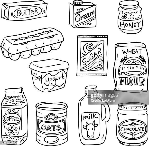 bildbanksillustrationer, clip art samt tecknat material och ikoner med dairy food in black and white - honung