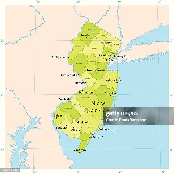 stockillustraties, clipart, cartoons en iconen met new jersey vector map - new jersey