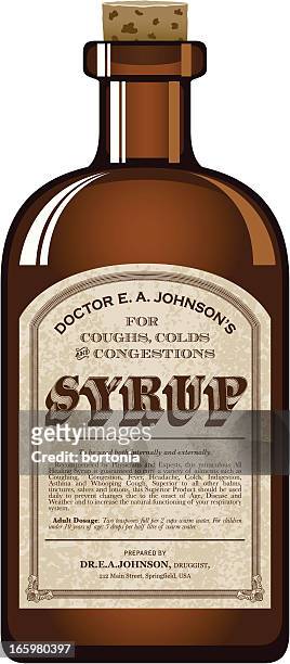 vintage cough syrup bottle - medicine label stock illustrations