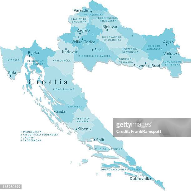 kroatien vektor-karte regionen isoliert - region dalmatien kroatien stock-grafiken, -clipart, -cartoons und -symbole