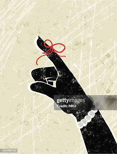 memory zeigt business woman's hand mit schnur - gedächtnisstütze stock-grafiken, -clipart, -cartoons und -symbole