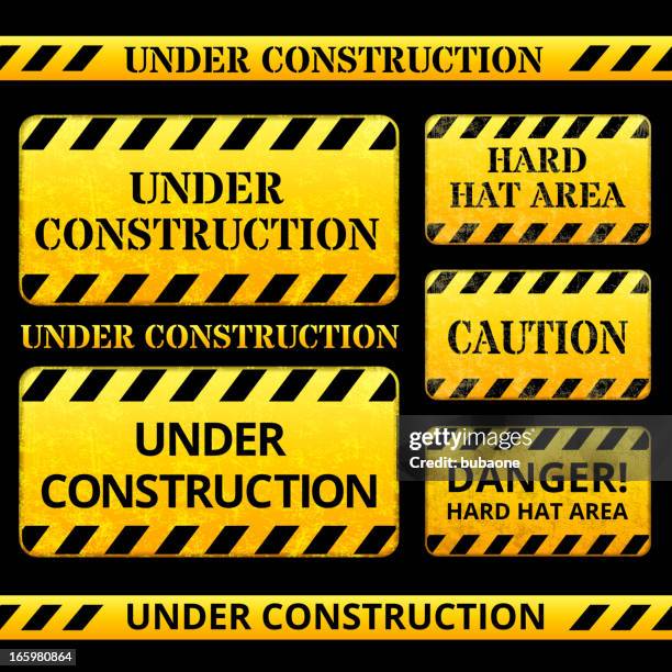 under construction warning sign - yellow restricted area sign stock illustrations