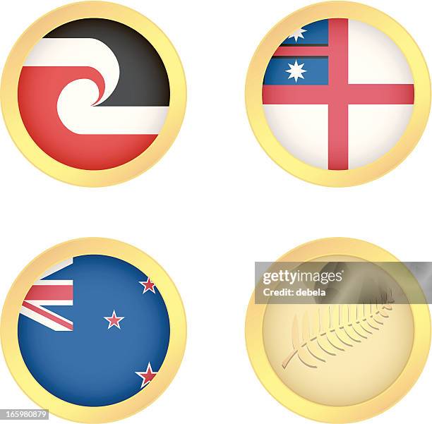 golden maori and new zealand flags - new zealand flag 幅插畫檔、美工圖案、卡通及圖標