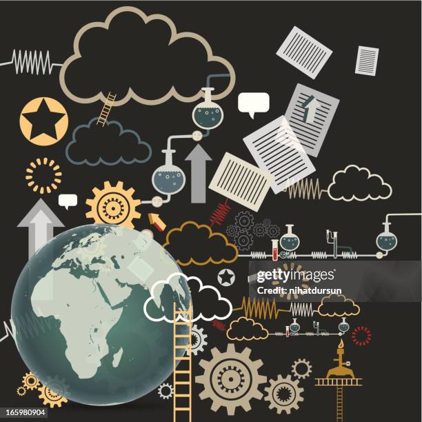 cloud technology with globe - storage solutions stock illustrations
