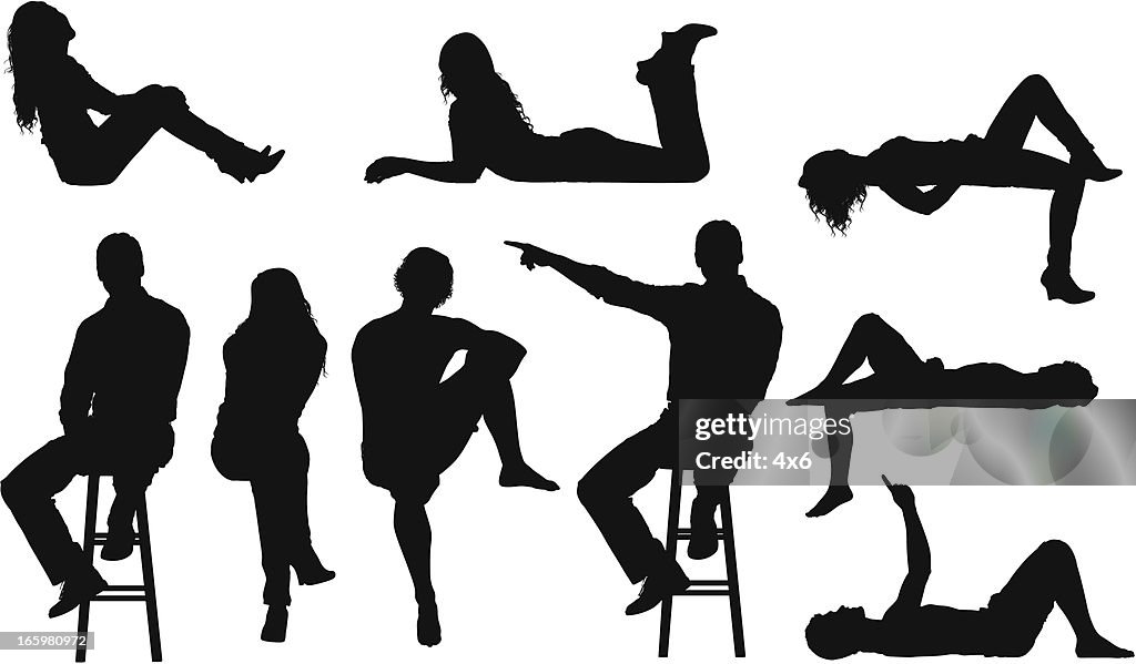 Silhouette of casual people in different poses
