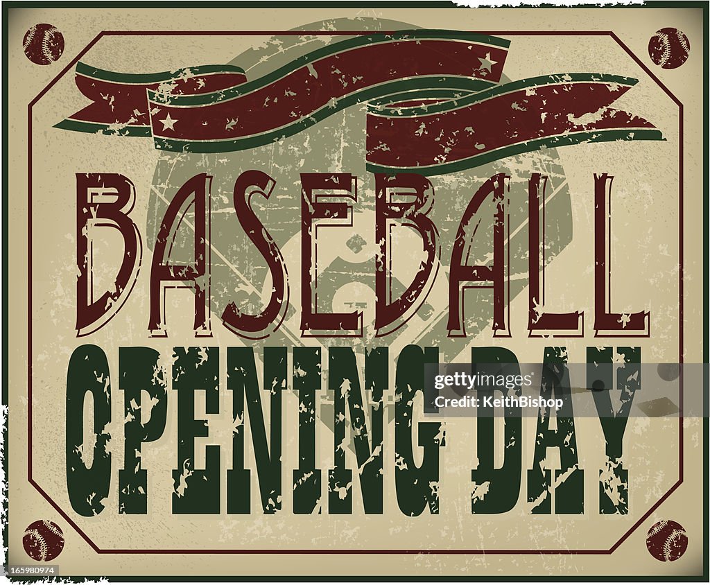 Retro Baseball Season Opening Day Sign with Banner