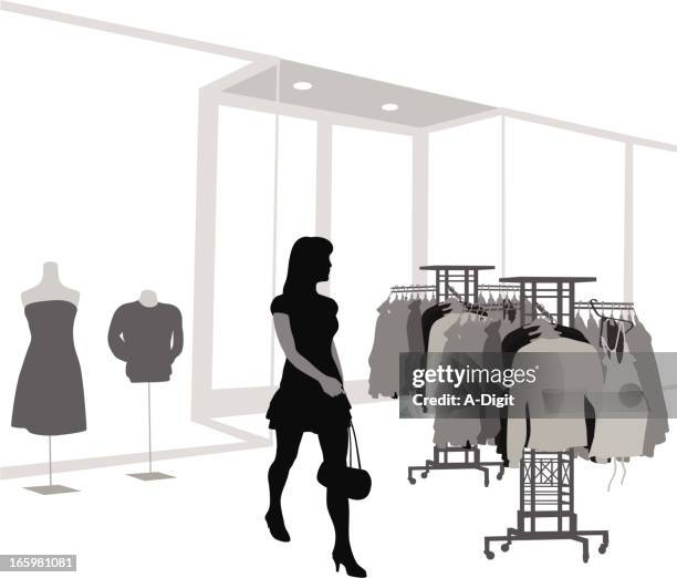 power shopping vector silhouette - clothes rack stock illustrations
