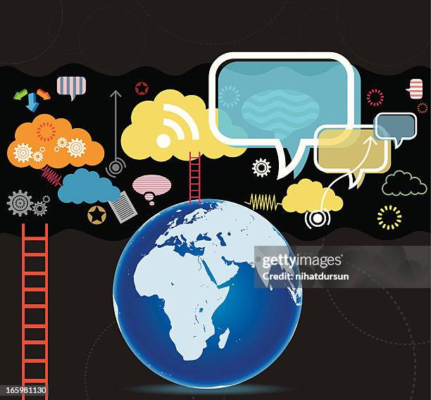 communication with globe - facebook feed stock illustrations