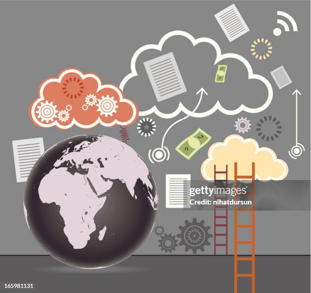 cloud technology with globe - facebook feed stock illustrations