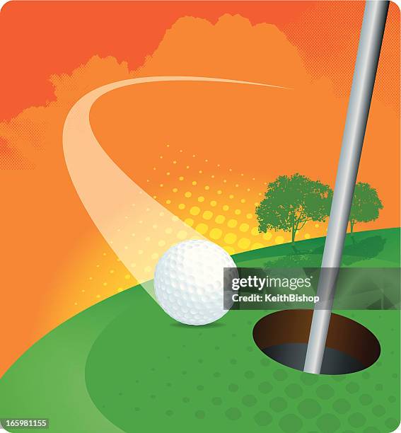 illustrazioni stock, clip art, cartoni animati e icone di tendenza di campo da golf-buca in uno - ace