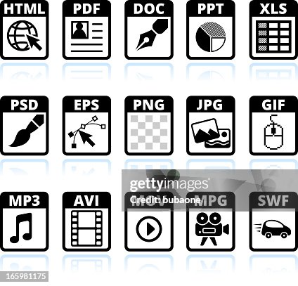 File types and formats black & white vector icon set File types and formats black & white vector icon set
