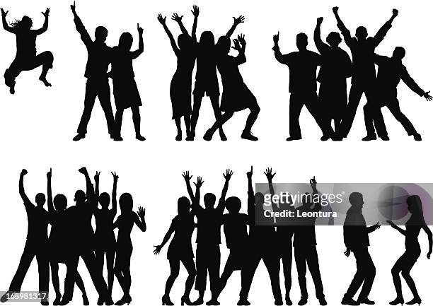 gruppen (23 beweglichen und vollständige personen) - happy dance silhouette stock-grafiken, -clipart, -cartoons und -symbole