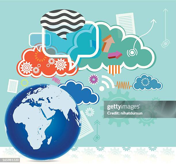 cloud technology with globe - facebook feed stock illustrations