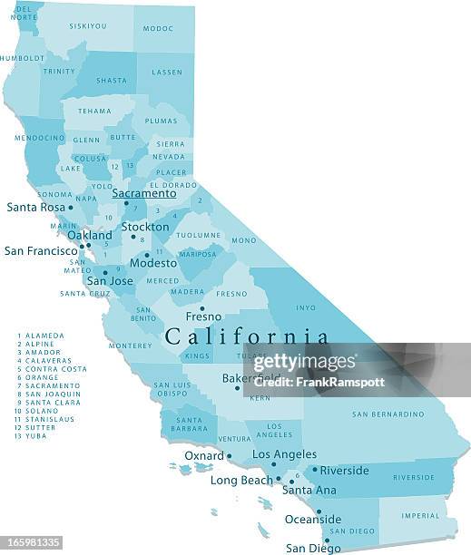 california vektor-karte regionen isoliert - death valley nationalpark stock-grafiken, -clipart, -cartoons und -symbole