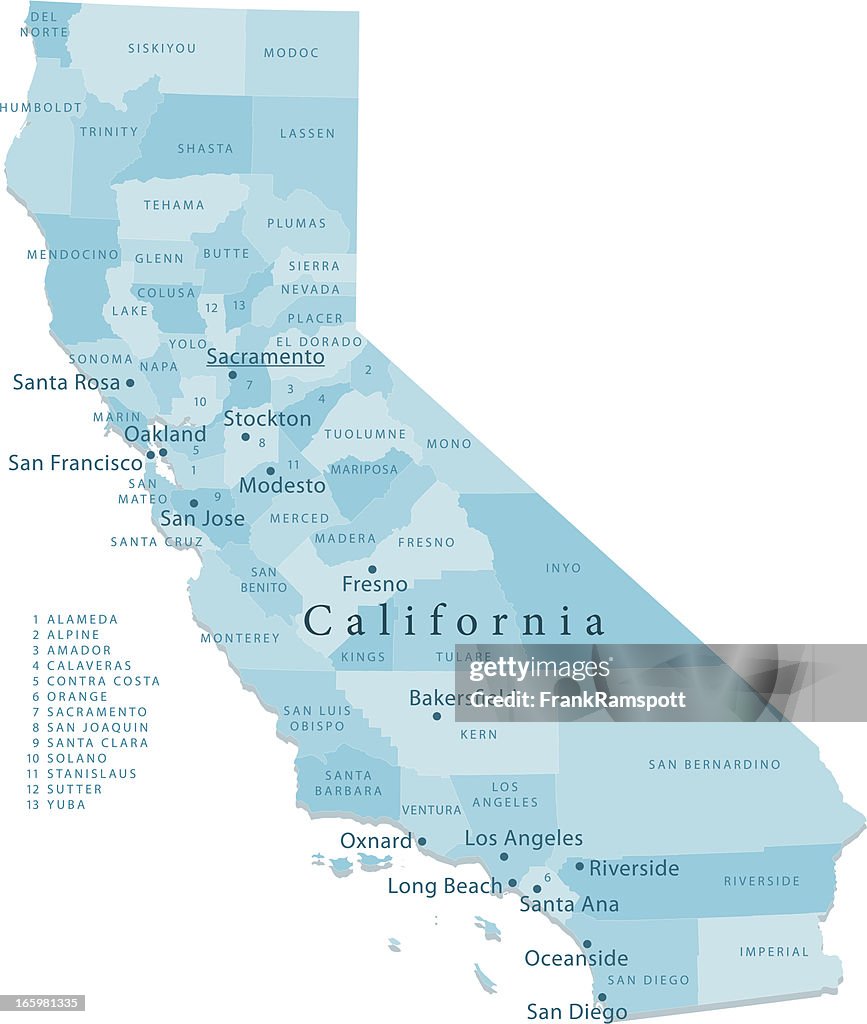California Vector Map Regions Isolated