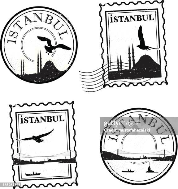 illustrations, cliparts, dessins animés et icônes de timbres vintage istanbul - bosphore