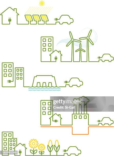 renewable energies - biomass power plant stock illustrations