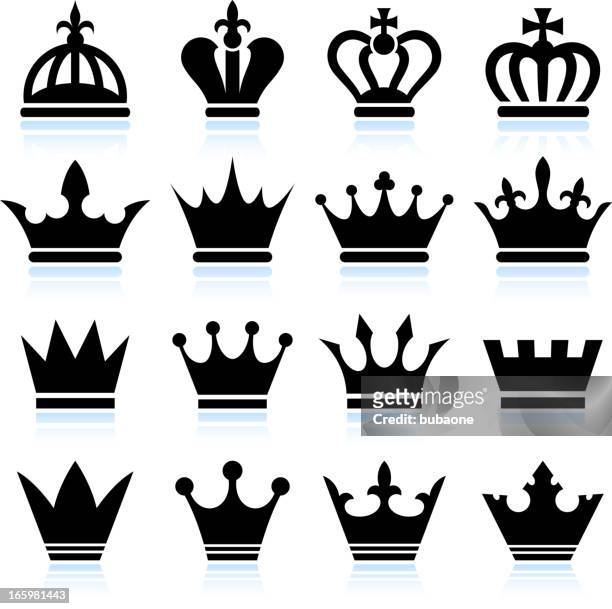 ilustraciones, imágenes clip art, dibujos animados e iconos de stock de simple corona blanco y negro sin royalties de conjunto de iconos vectoriales - crown