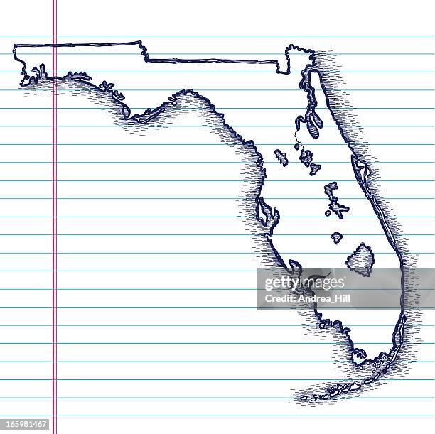 hand-drawn map of florida - florida keys stock illustrations