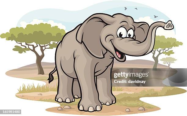 elefanten auf den savannah - afrikanischer elefant stock-grafiken, -clipart, -cartoons und -symbole