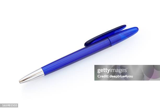 blue business pen isolated on white background - pen schrijfgerei stockfoto's en -beelden