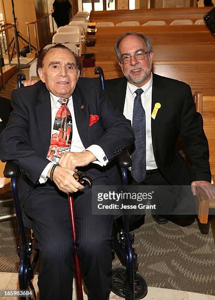 Wallenberg survivor/rescuer Andrew Stevens and Rabbi Ed Feinstein attend the Six Million Coins Initiative Launch for Holocaust Remembrance Day at...
