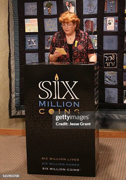 Guest attends the Six Million Coins Initiative Launch for Holocaust Remembrance Day at Mount Sinai - Simi Valley on April 7, 2013 in Simi Valley,...