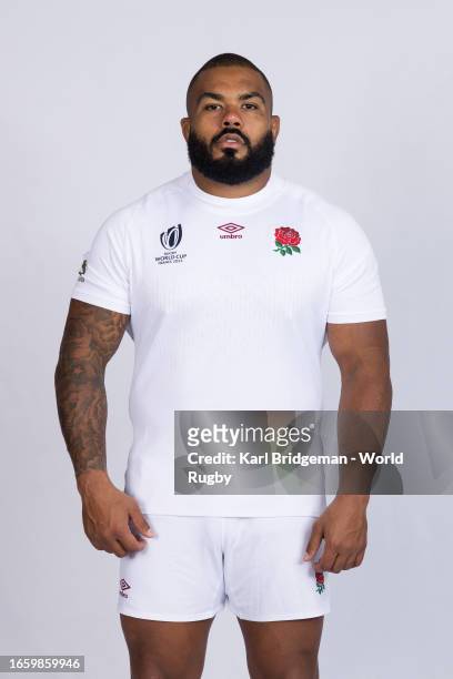 Kyle Sinckler of England poses for a portrait during the England Rugby World Cup 2023 Squad photocall on September 02, 2023 in Le...