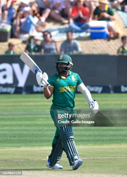 Temba Bavuma of South Africa celebrates his 50 runs during the 3rd Betway One Day International match between South Africa and Australia at JB Marks...
