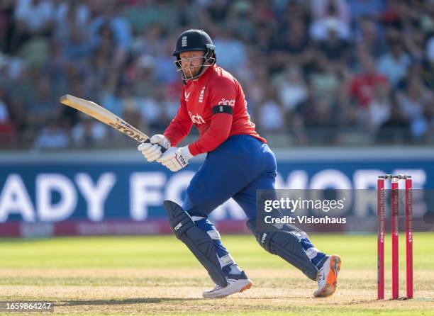 Jonathan Bairstow of England batting during the 3rd Vitality T20I match between England and New Zealand at Edgbaston on September 3, 2023 in...