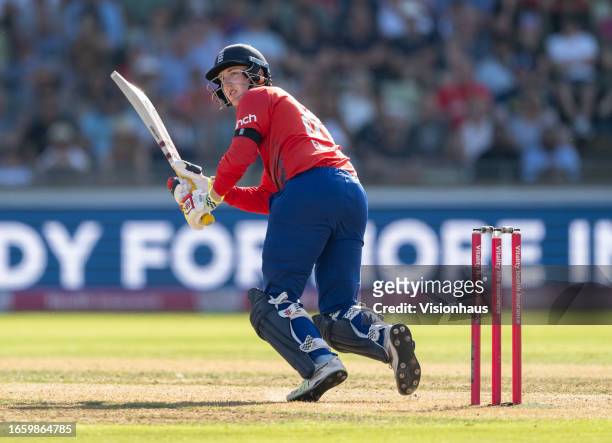 Harry Brook of England batting during the 3rd Vitality T20I match between England and New Zealand at Edgbaston on September 3, 2023 in Birmingham,...