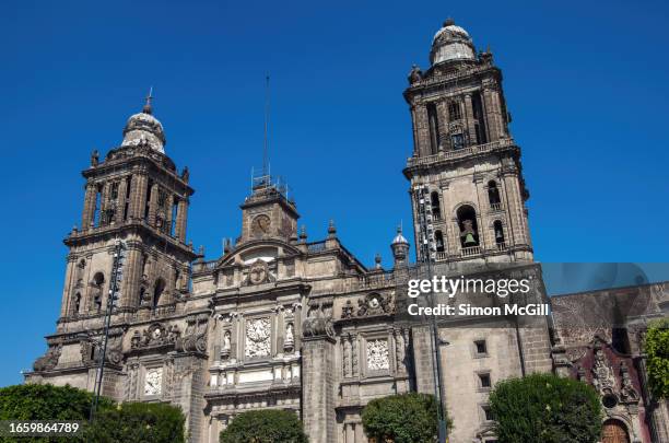 mexico city metropolitan cathedral [catedral metropolitana de la asunción de la santísima virgen maría a los cielos], centro histórico, mexico city, mexico - mexico city clock tower stock pictures, royalty-free photos & images