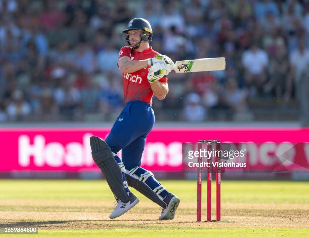 Jos Buttler of England batting during the 3rd Vitality T20I match between England and New Zealand at Edgbaston on September 3, 2023 in Birmingham,...
