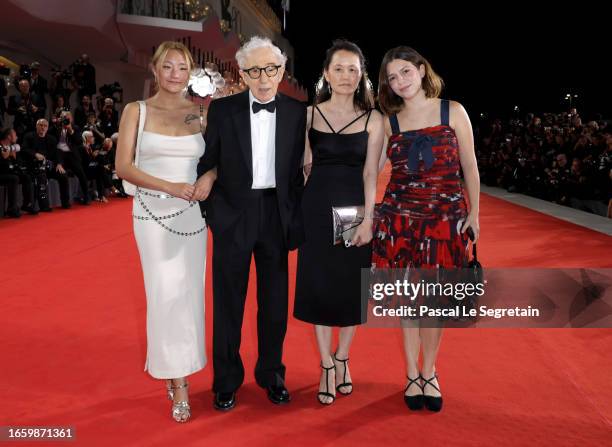 Bechet Allen, Woody Allen, Soon-Yi Previn and Manzie Tio Allen attend a red carpet for the movie "Coup De Chance" at the 80th Venice International...