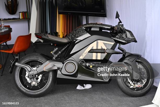 Arc Vector fully electric motorcycle is displayed during the Salon Privé 2023 at Blenheim Palace on September 01, 2023 in Woodstock, England. The...