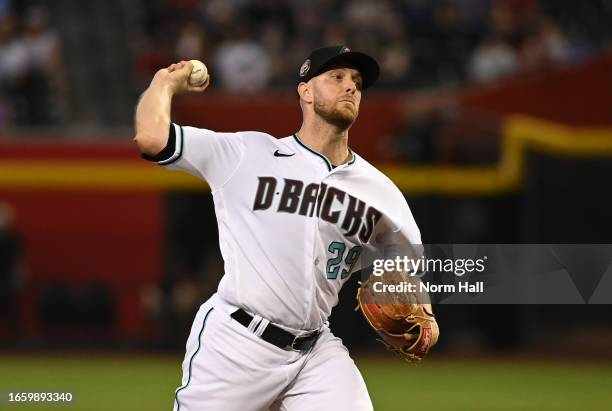 Merrill Kelly of the Arizona Diamondbacks delivers in the first inning against the Colorado Rockies at Chase Field on September 04, 2023 in Phoenix,...