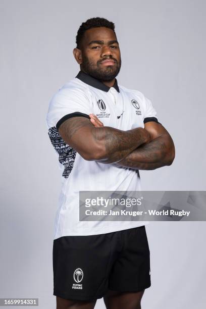 Josua Tuisova of Fiji poses for a portrait during the Fiji Rugby World Cup 2023 Squad photocall on September 02, 2023 in Bordeaux, France.