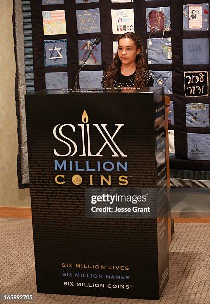 Guest attends the Six Million Coins Initiative Launch for Holocaust Remembrance Day at Mount Sinai - Simi Valley on April 7, 2013 in Simi Valley,...