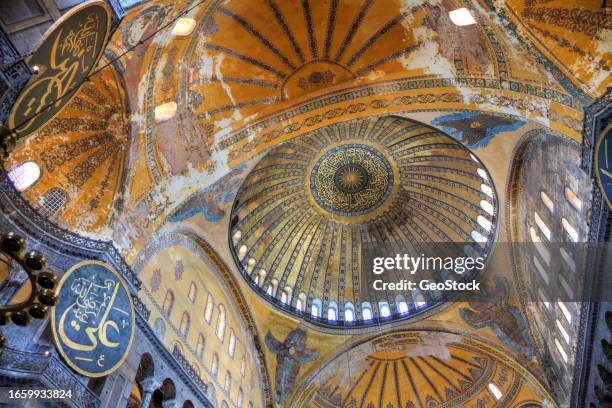 hagia sophia, view of the dome interior - hagia sophia stock-fotos und bilder