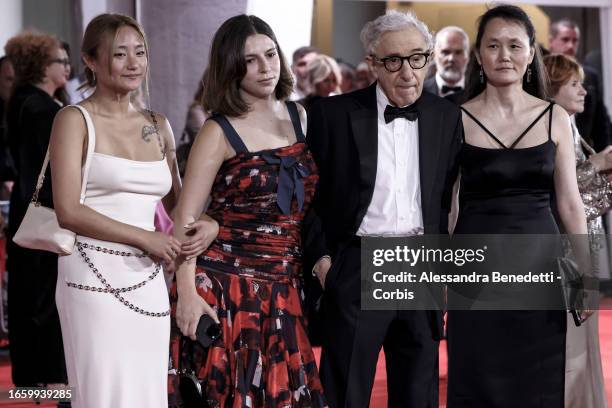 Bechet Allen, Manzie Tio Allen, Woody Allen, Soon-Yi Previn, attend a red carpet for the movie "Coup De Chance" at the 80th Venice International Film...